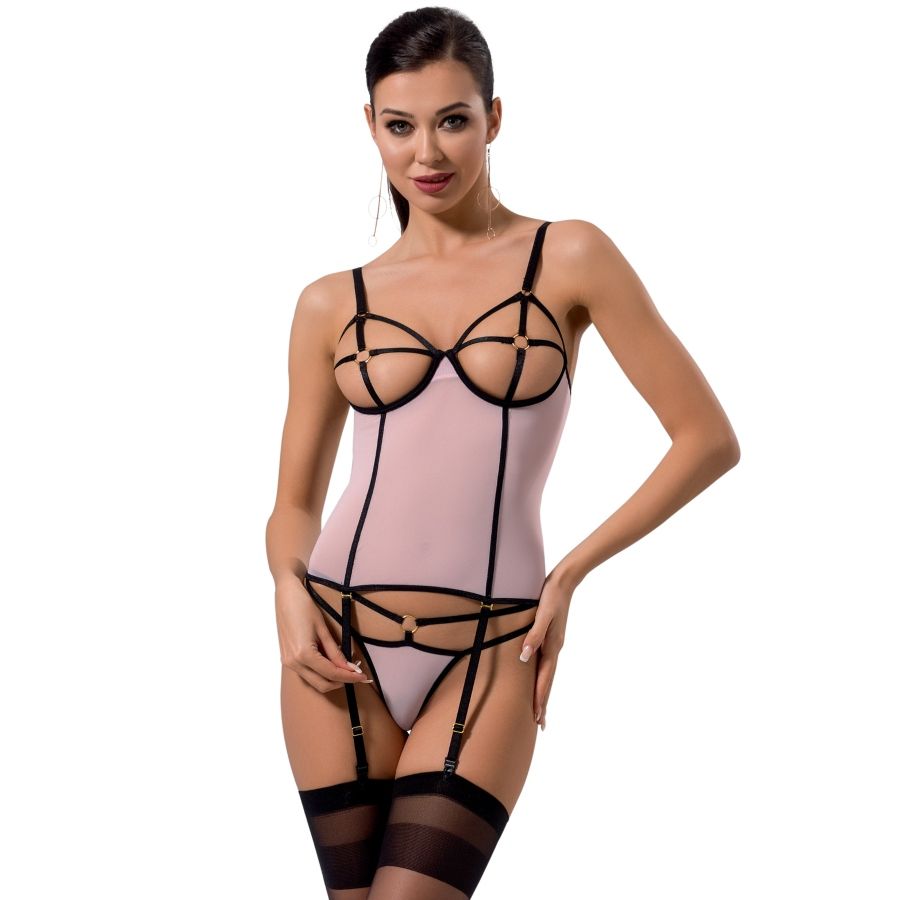 Корсет Passion Hera, зі стрінгами, рожевий, S/M